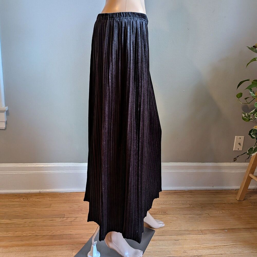 Vintage 90s Karen Scott Black Pleated Velvet Maxi Skirt Witchy Whimsigoth Size M - Picture 2 of 7
